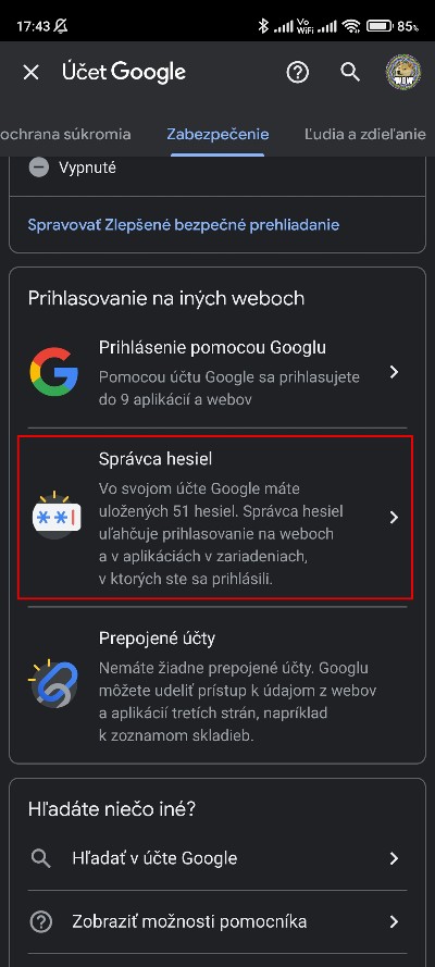 účet google zabezpečenie