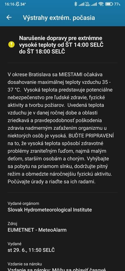 výstraha pred teplotami
