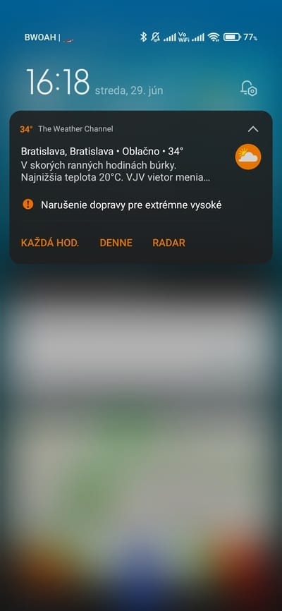 weather channel notifikačná lišta