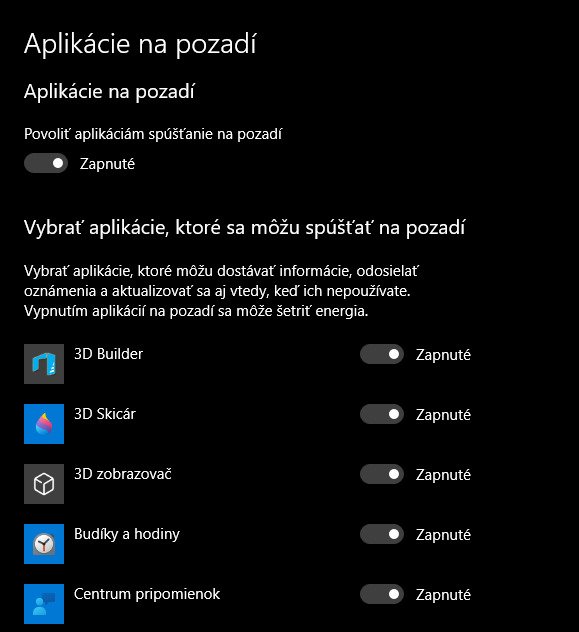 windows aplikácie na pozadí