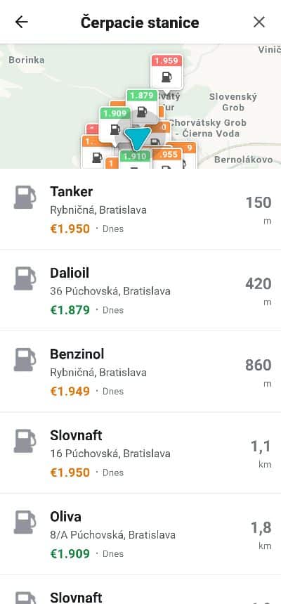 Cena benzinu Waze