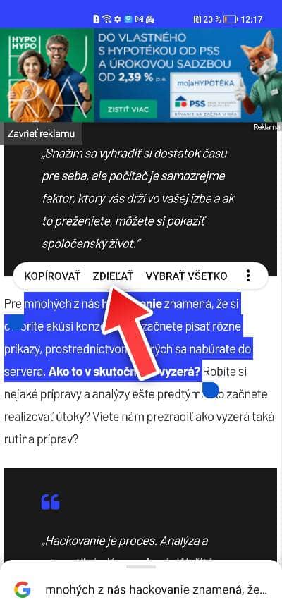 Chrome funkcia zdielania odkazu veduce na cast textu_3