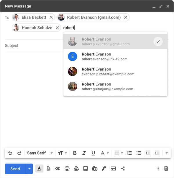 Gmail indikator pridania adresata