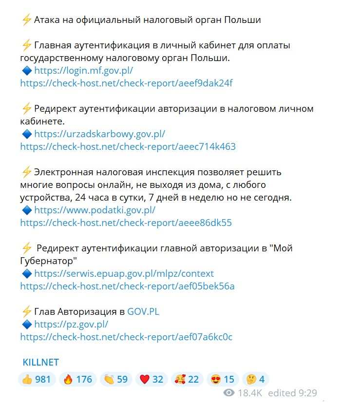 Killnet prispevok na telegrame