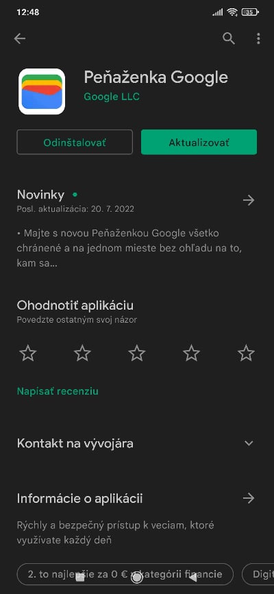 Peňaženka Google aktualizácia