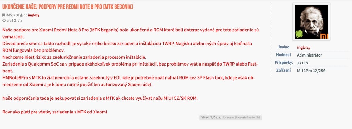 Xiaomi eu ROM ukončenie podpory MTK
