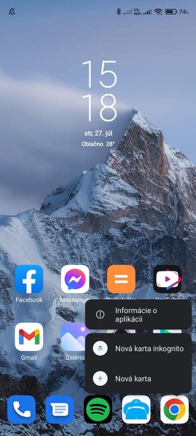 chrome rýchle menu
