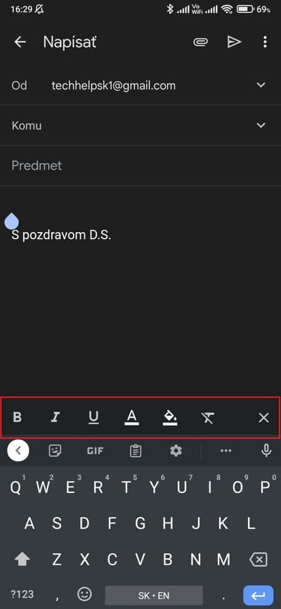 gmail formátovanie textu