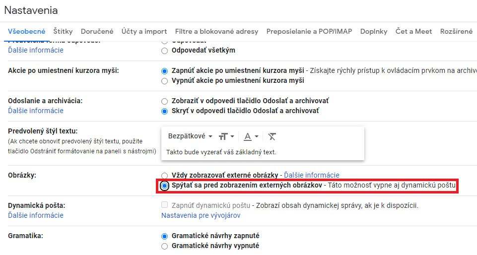 gmail vypnutie obrázkov