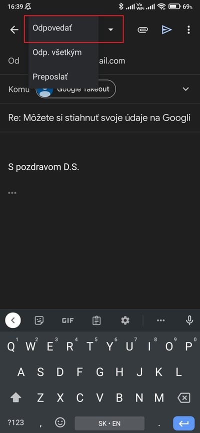 gmail zmena odpovede