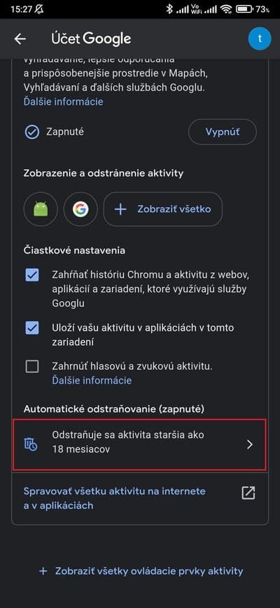 google vymazanie aktivity 1