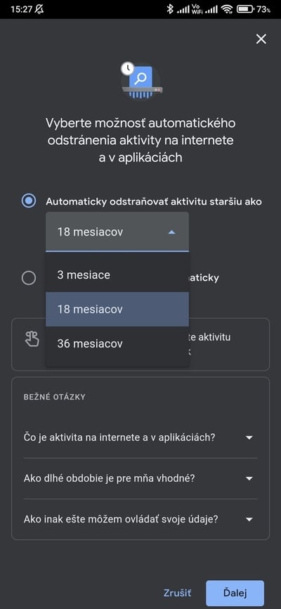 google vymazanie aktivity 2