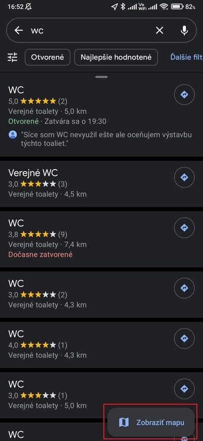 toalety google maps