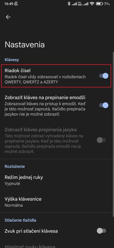 gboard čísla