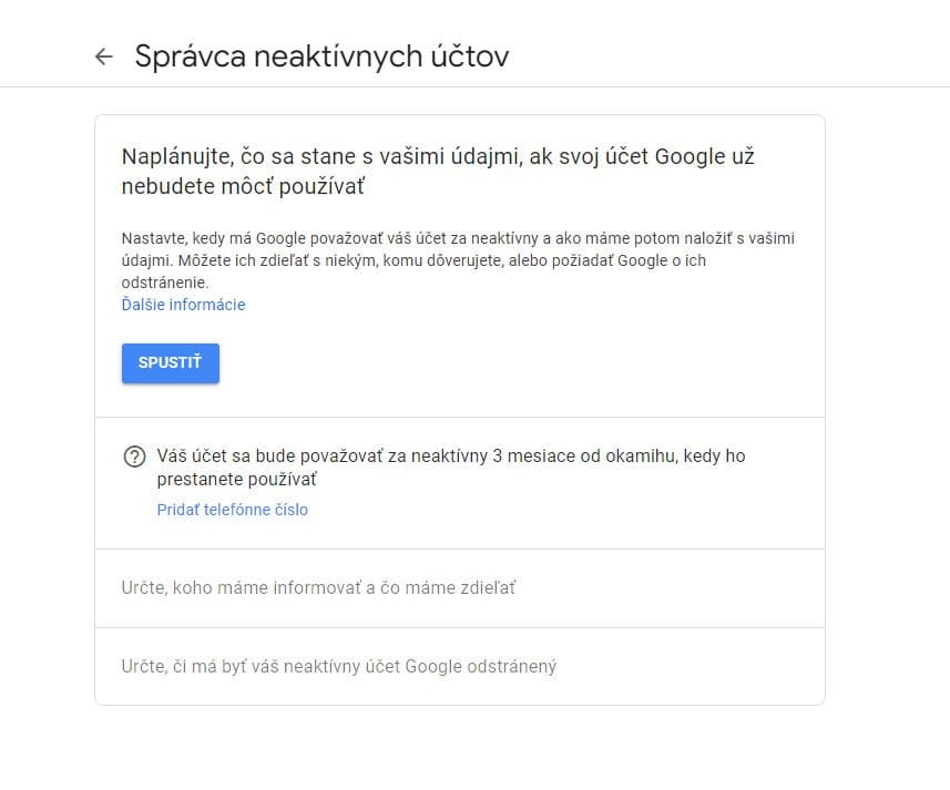google správca neaktivity