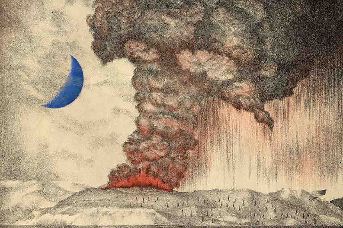 Erupcia sopky Krakatoa vytvorila modrý mesiac