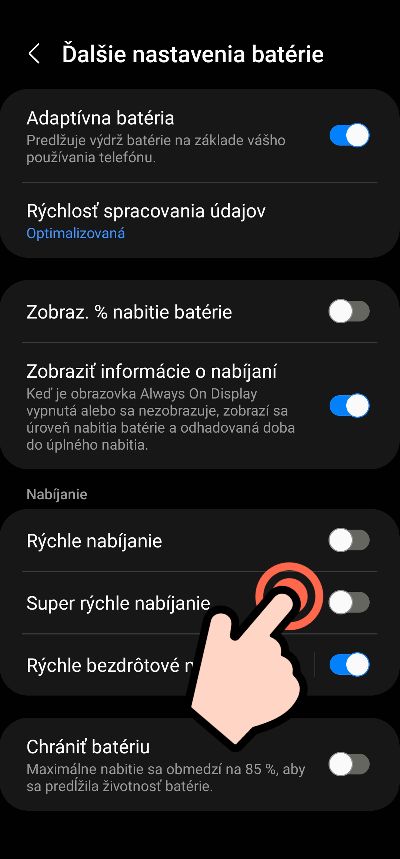 vypnutier rychleho nabijania smartfon