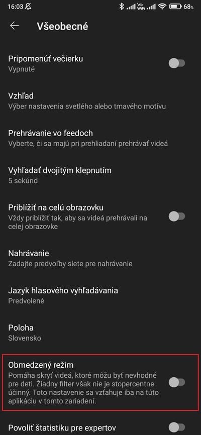 youtube obmedzený režim