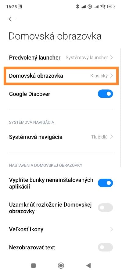 Domovská obrazovka MIUI