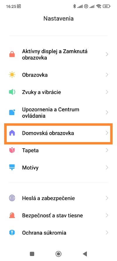 Domovská obrazovka MIUI