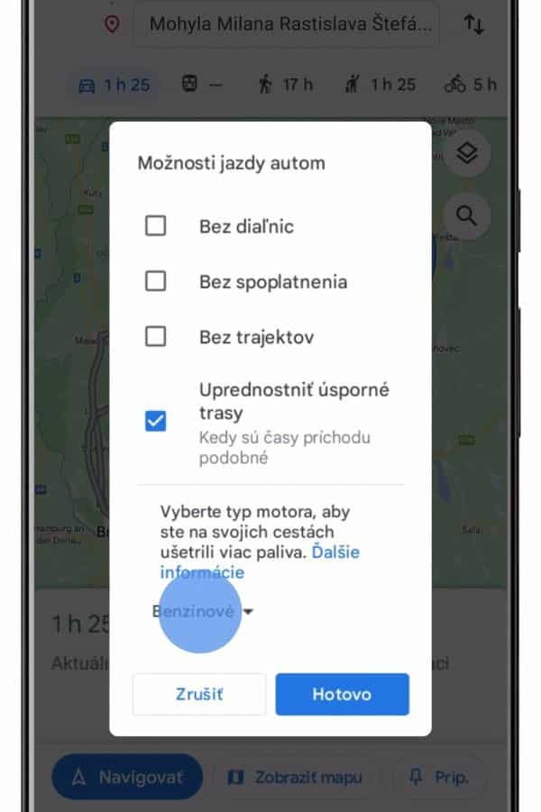 Mapy Google_Ekologicke trasy_03_vyber trasy a vozidla