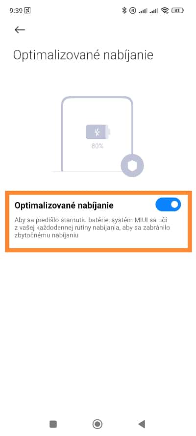 Optimalizované nabíjanie šetriť batériu MIUI