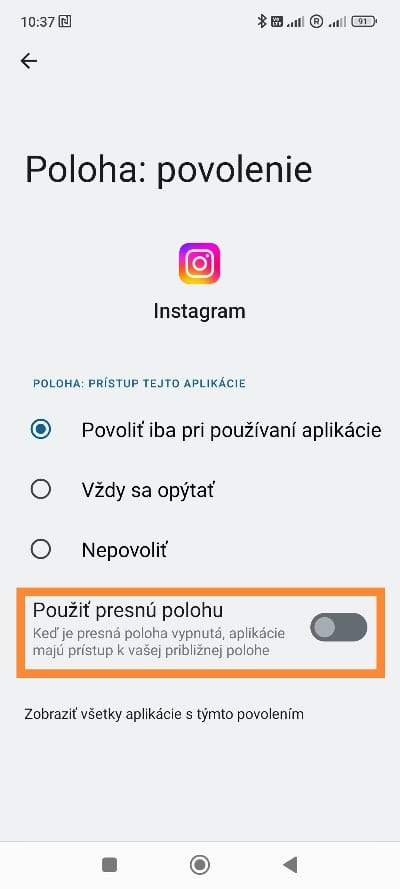 Zákaz prístupu k presnej polohe aplikácií