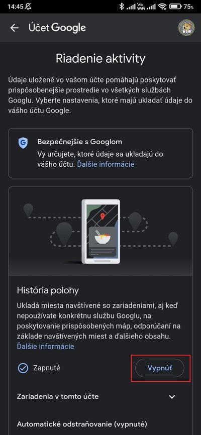 historia polohy Google Mapy