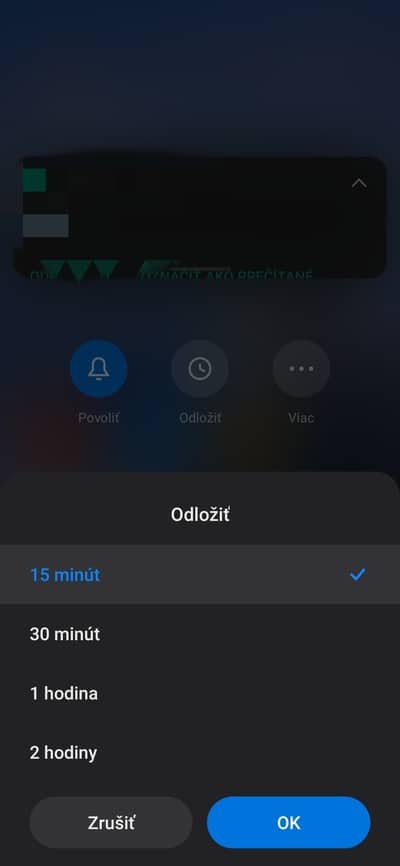 odloženie upozornení