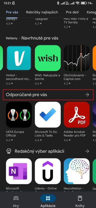 odporúčané obchod play