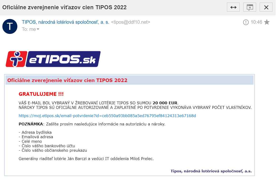 podvodny e-mail Tipos