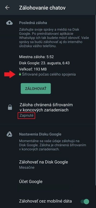 funkcia sifrovania chatov