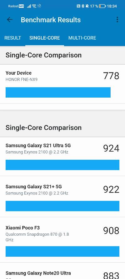 Honor 7 Geekbench test jedneho jadra