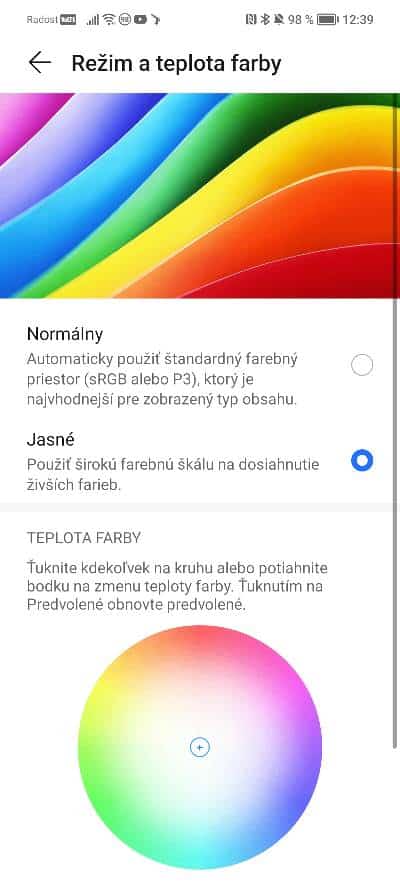 Honor 70 sytost farieb nastavenia_2