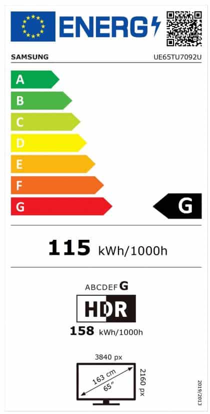 SAMSUNG UE65TU7092 energeticky stitok