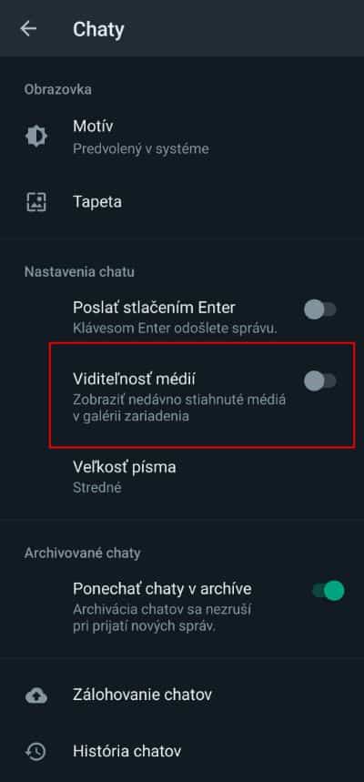 WhatsApp vypnutie viditelnosti medii v galerii_2