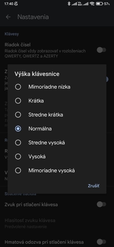 gboard výška klávesnice