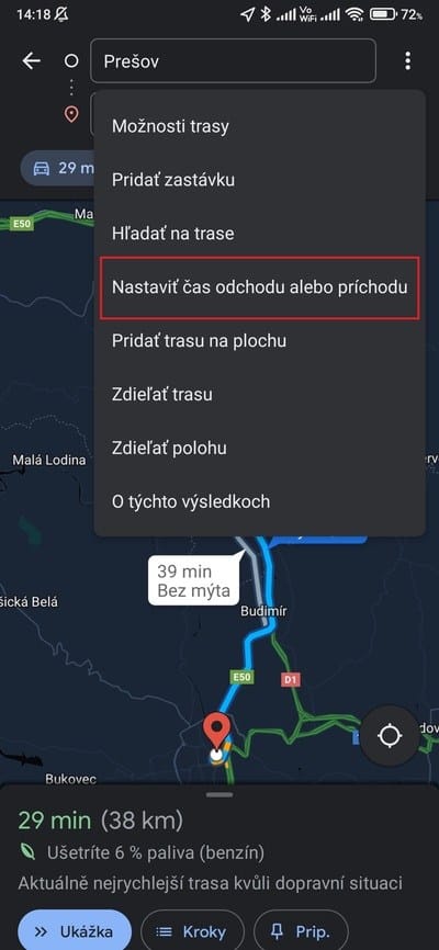 mapy nastavenie príchodu 1