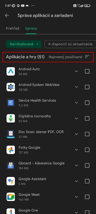 najmenej pouzivane aplikacie Google Play
