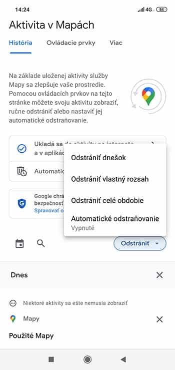 Ako vymazať históriu Google máp