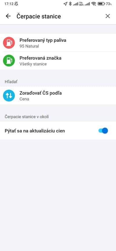waze nastavenia paliva