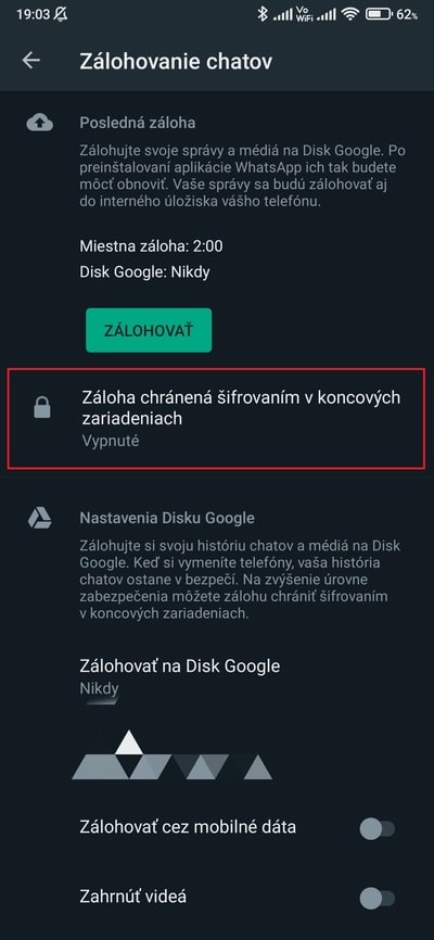 whatsapp šifrovanie záloha