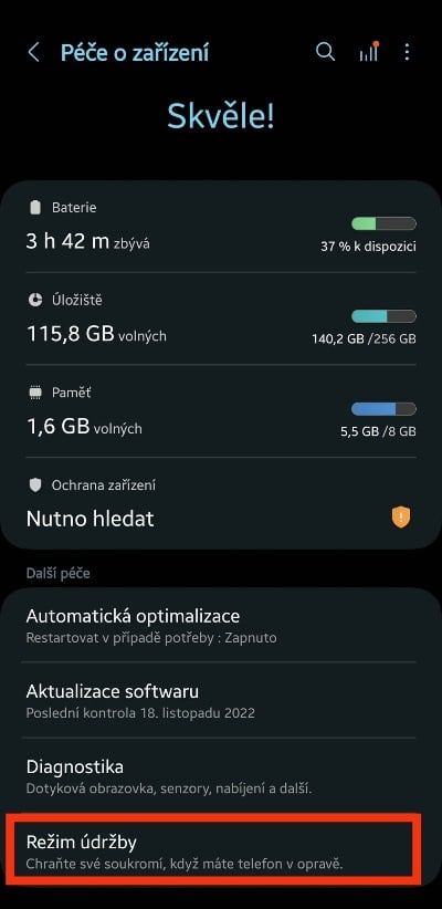 Samsung režim údržby