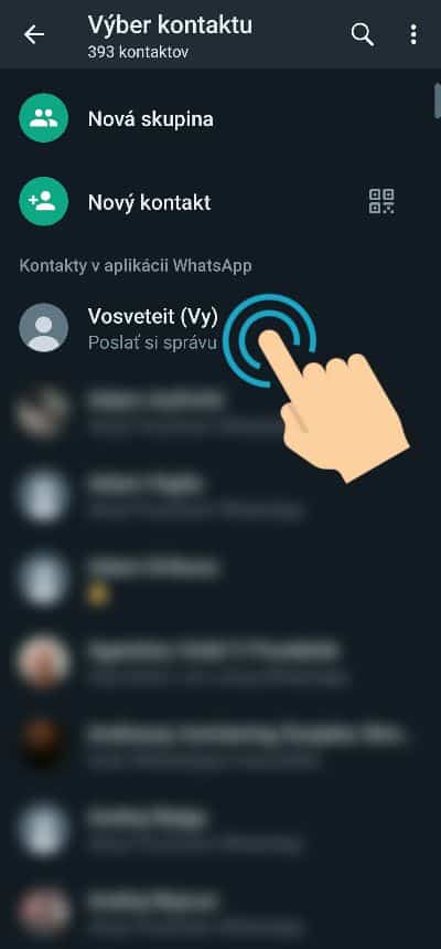 WhatsApp vytvorenie cetu so sebou