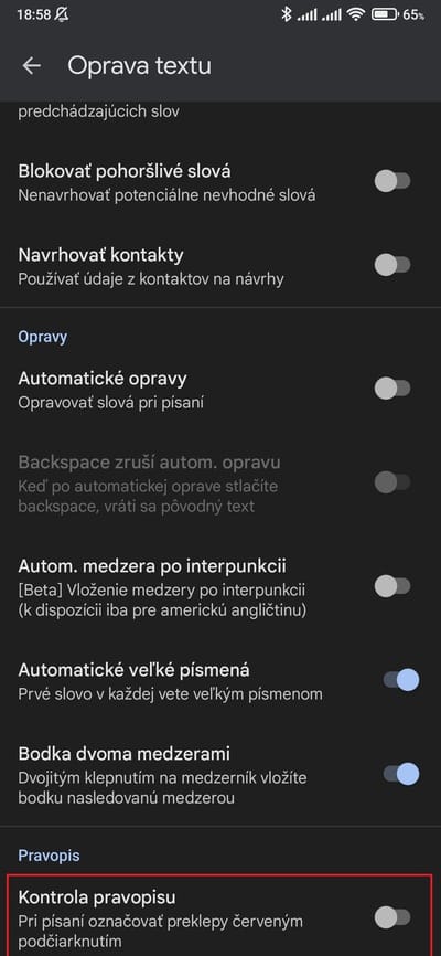 android kontrola pravopisu