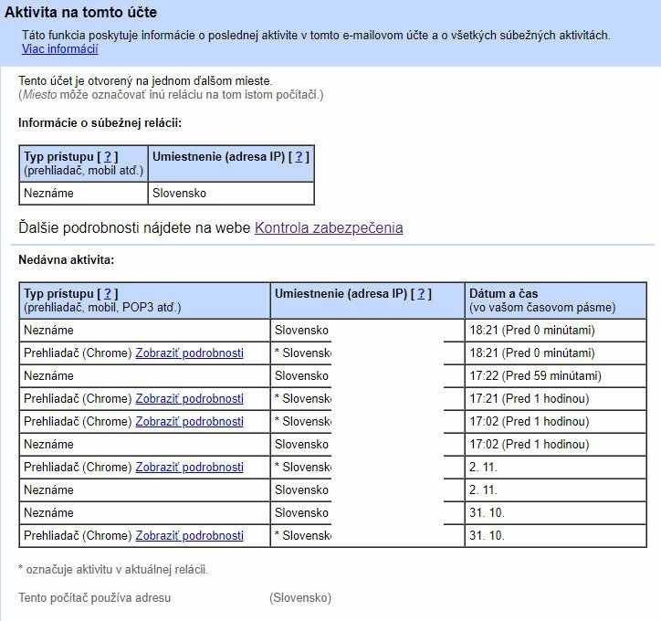 gmail aktivita
