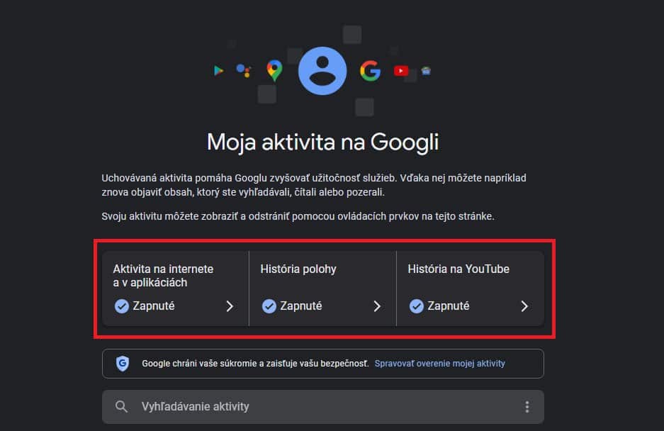 moja aktivita na Googli