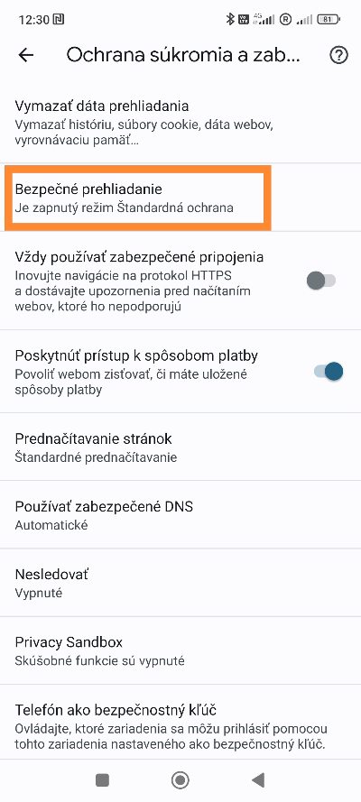 Bezpečné prehliadanie smartfón