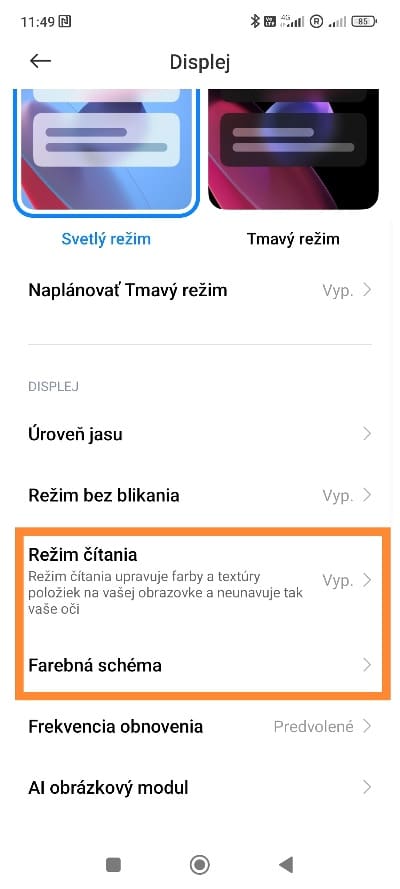Režim čítania MIUI