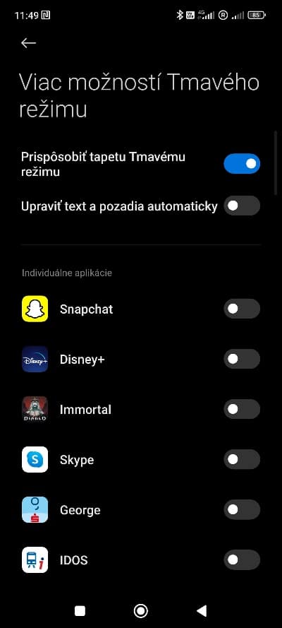Tmavý režim smartfón Xiaomi